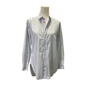 Frank & Eileen Relaxed Button Up Shirt Blue Cotton Long Line Size Medium